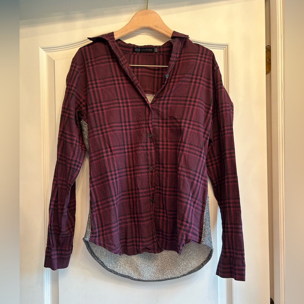 Jet by John Eshaya Plaid Top With Sweater Back